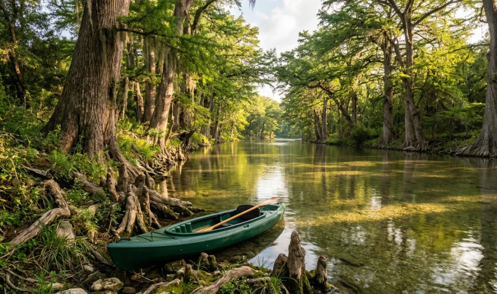 Guadalupe River near Cuero Texas kayaking among bald cypress trees